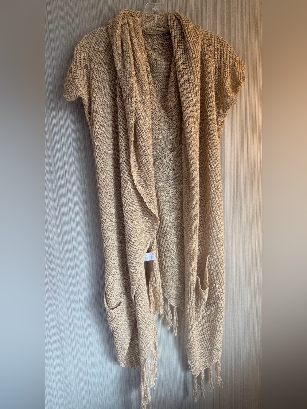 POL Beige Open-Front fringe Knit Cardigan Sweater size L